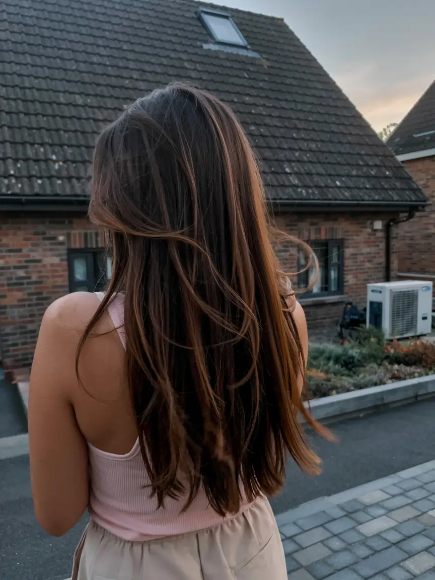 fall brunette hair color ideas 2025 Mahogany Melt on Sleek Layers