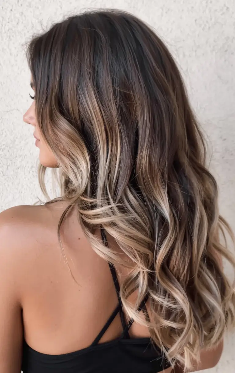 fall brunette hair color ideas 2025 Rooty Bronde with Vanilla Ends