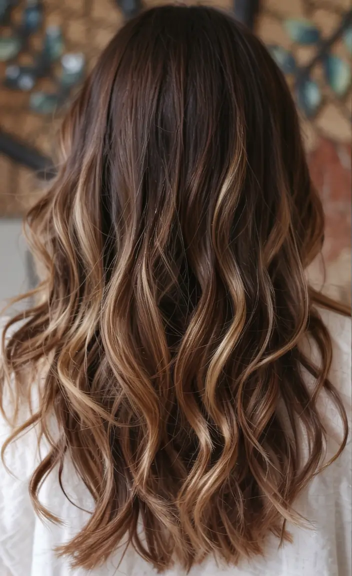 fall brunette hair color ideas 2025 Soft Auburn Balayage on Dark Brunette