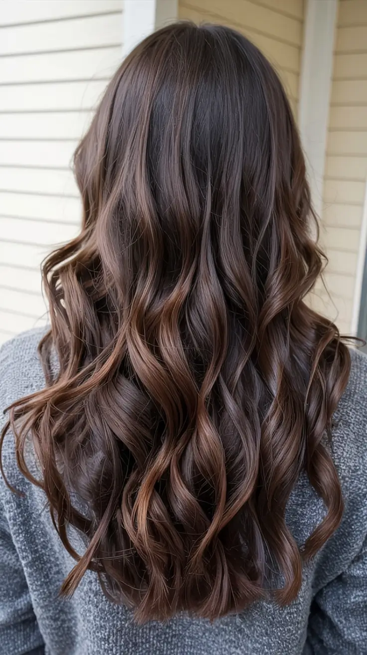 fall brunette hair color ideas 2025 Classic Cocoa Straight Cut