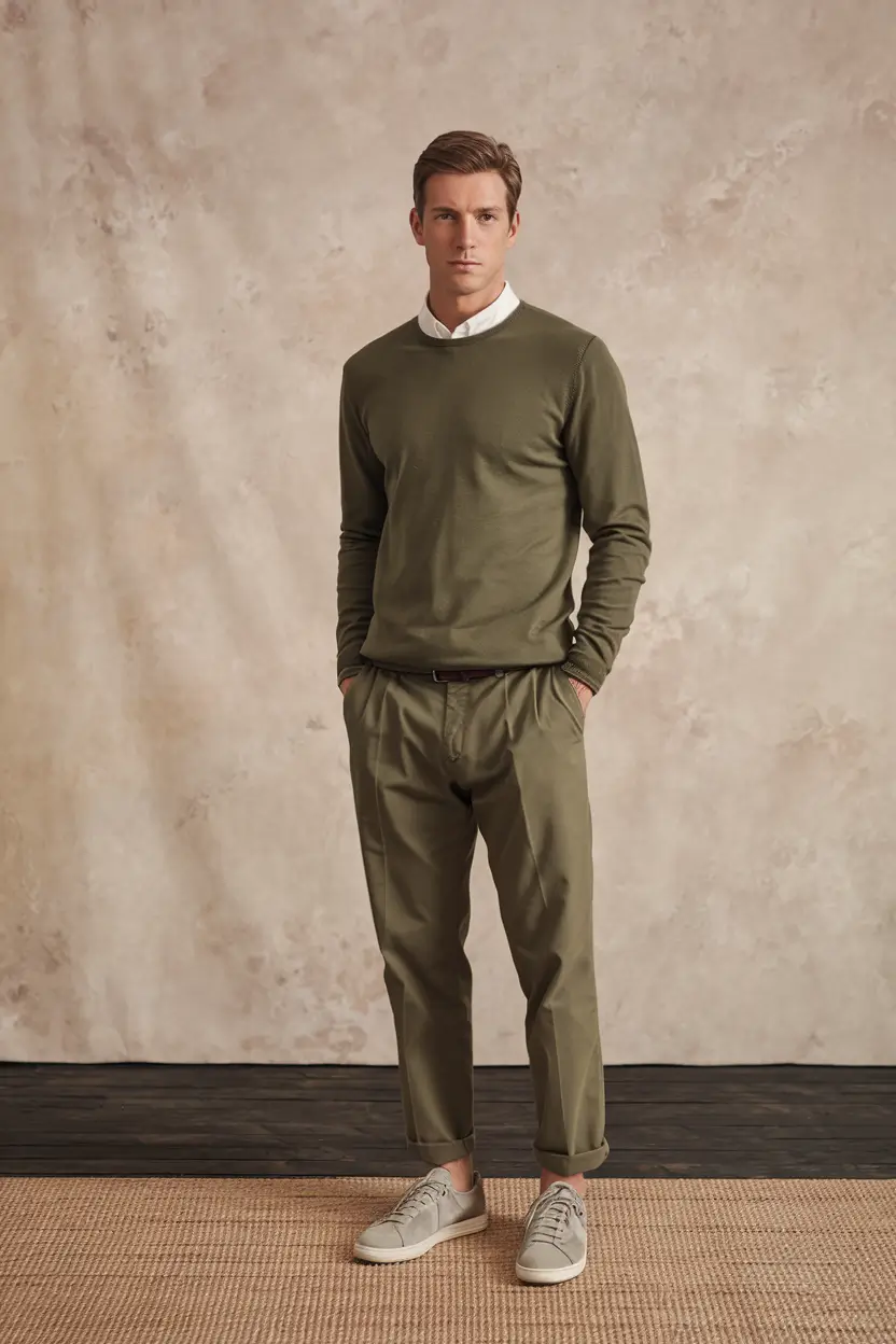 fall business casual outfits for men 2025+Monochrome Olive for Subtle Style