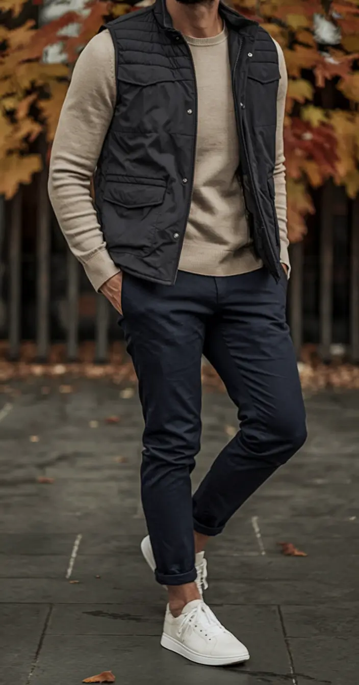 fall business casual outfits for men 2025+Layered Vests and Autumn Vibes