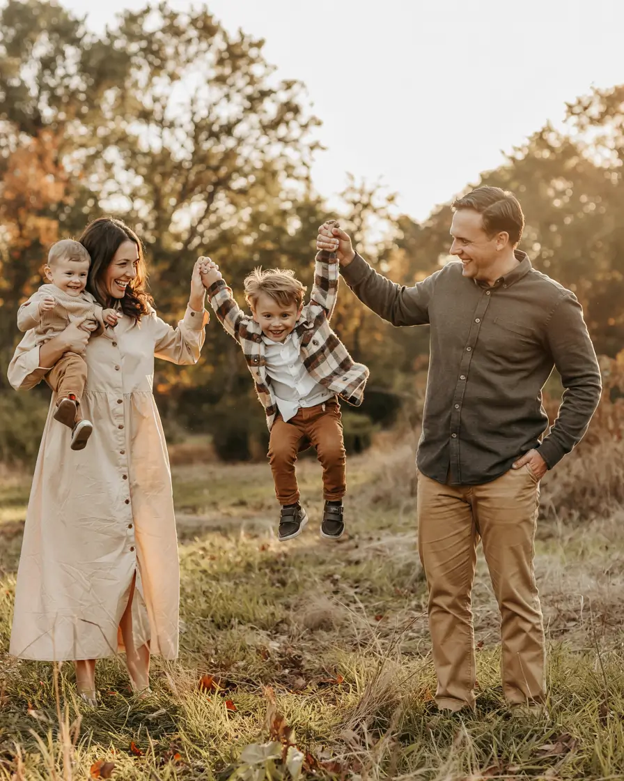 fall family photo outfits ideas 2025 Classic Neutrals with a Touch of Plaid Play