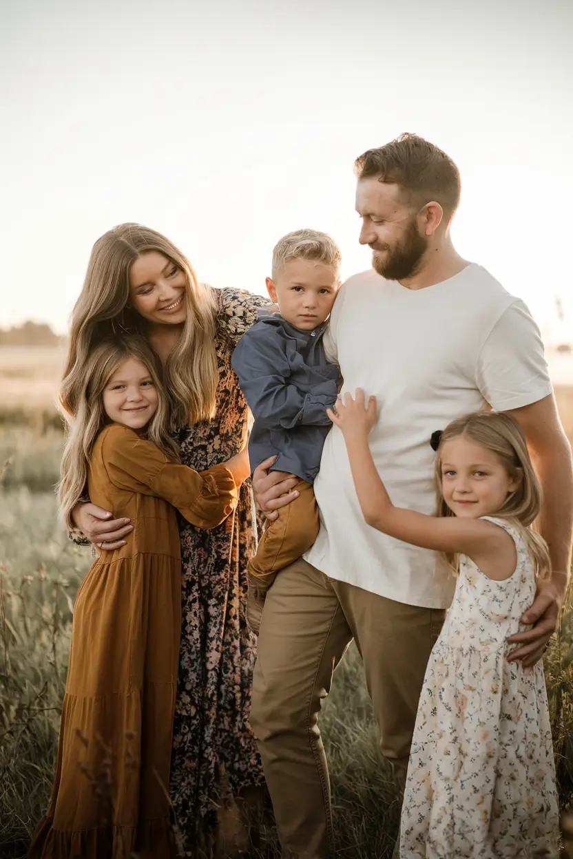 fall family pictures outfits ideas 2025-Golden Neutrals with a Hint of Cinnamon