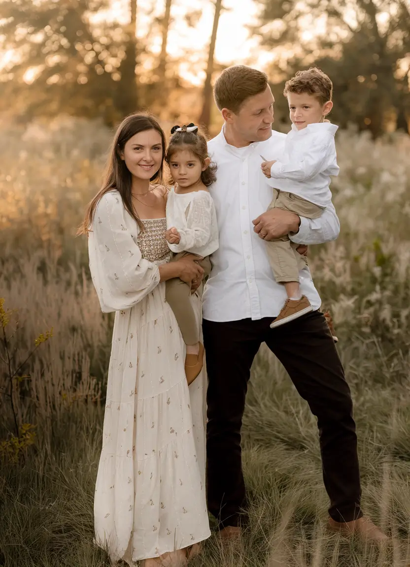 fall family pictures outfits ideas 2025-Soft Whites in a Golden Meadow