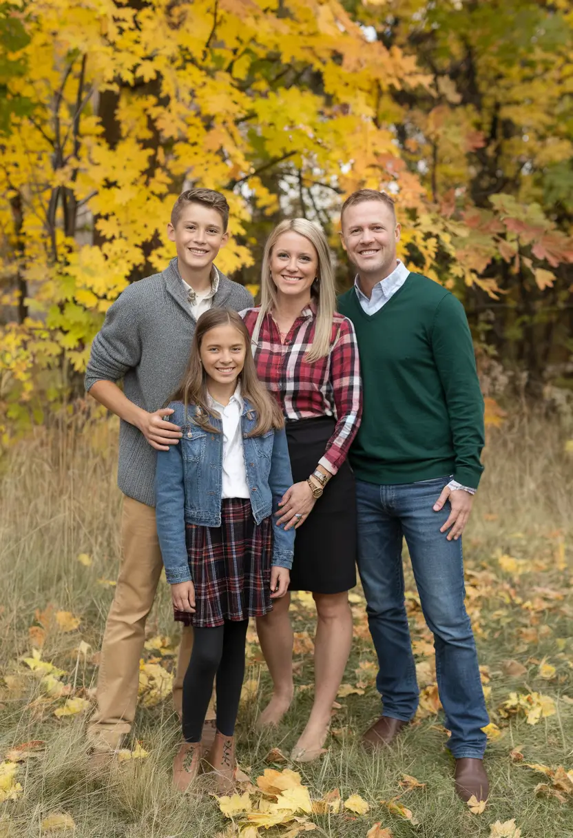 fall family pictures outfits ideas 2025-Modern Plaid Meets Classic Americana