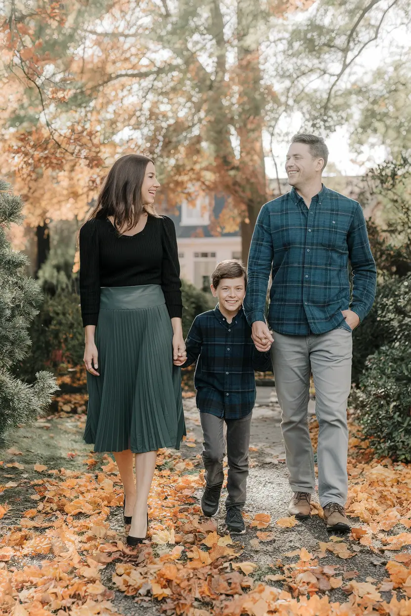 fall family pictures outfits ideas 2025-Pleats, Plaid, and Evergreen Tones