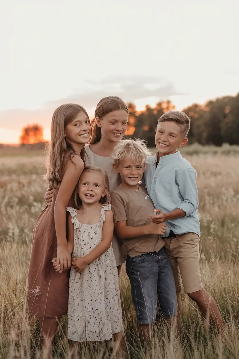 fall family pictures outfits ideas 2025-Playful Neutrals for Big Families