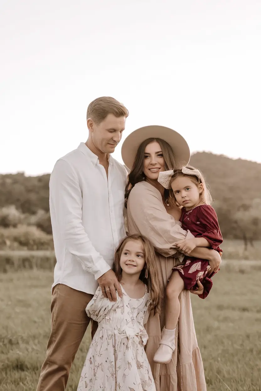 fall family pictures outfits ideas 2025-Boho Neutrals with a Berry Accent