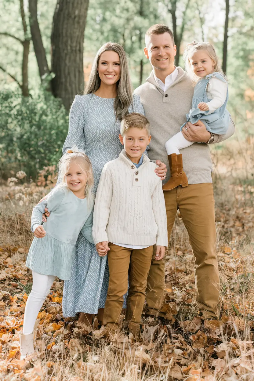 fall family pictures outfits ideas 2025-Frosted Blues and Cable-Knit Creams