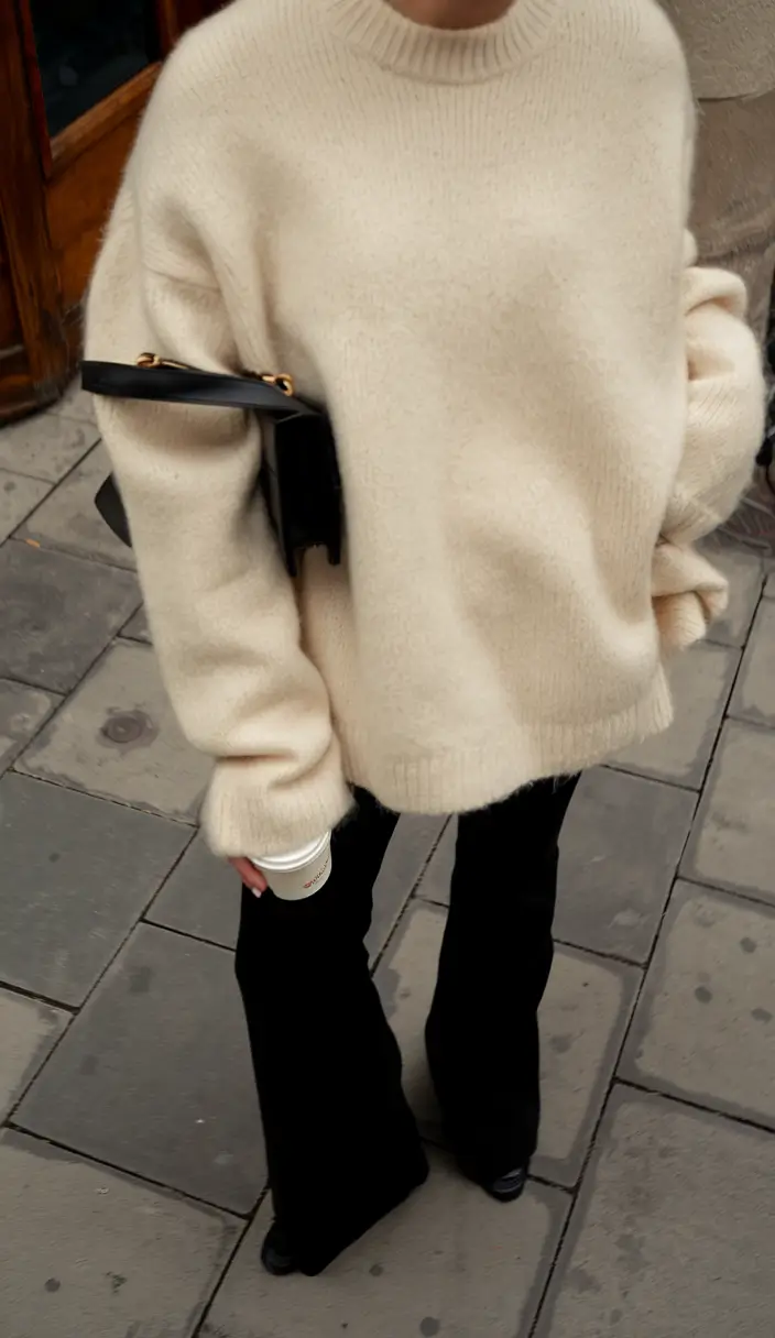 fall fashion inspo for women 2025 Slouchy Cream Sweater & Sleek Contrast