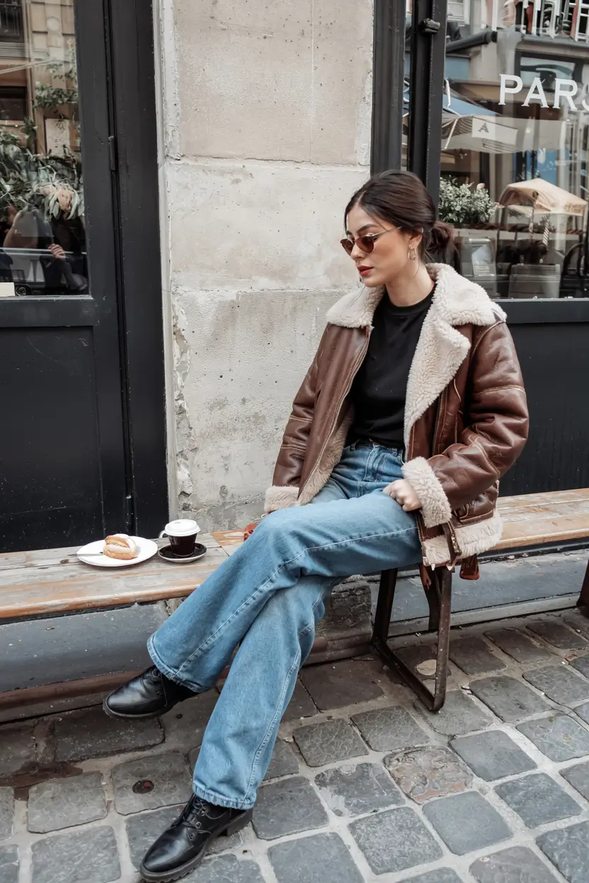 fall fashion outfits ideas 2025+Cozy Tough in Leather and Shearling