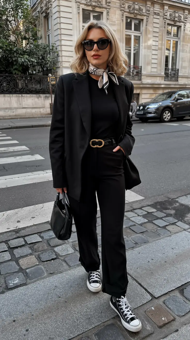 fall fashion outfits ideas 2025+Chic in All Black With a Sneaker Twist