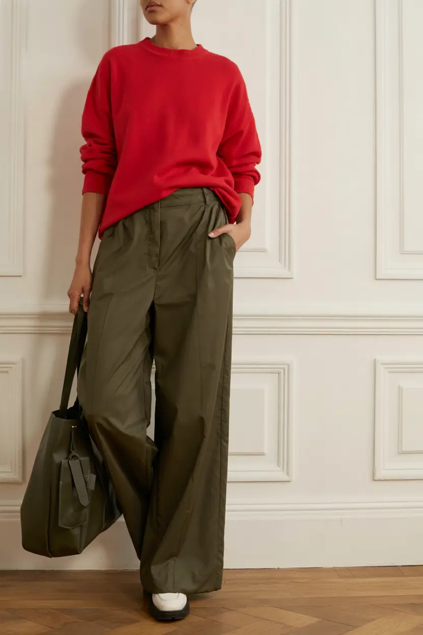 fall fashion trends for women 2025 Power Red Meets Cargo Green