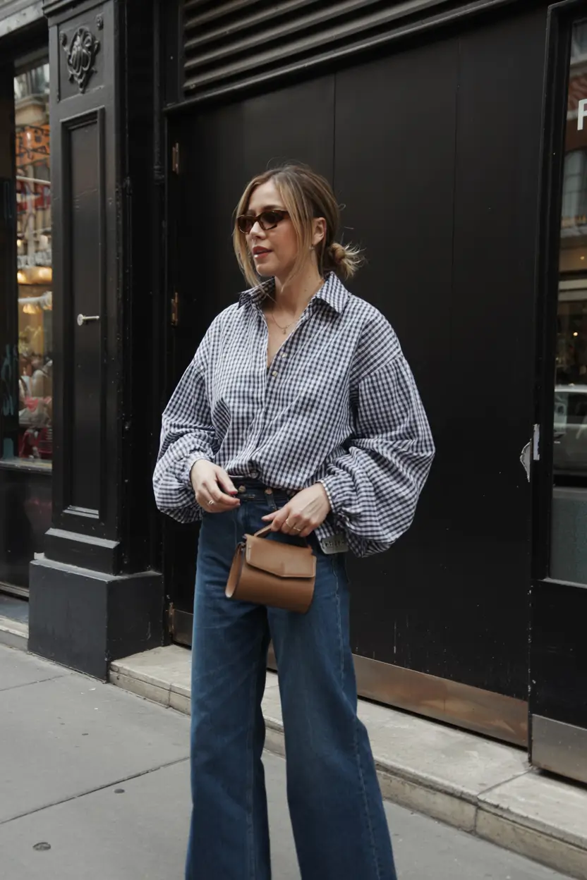 fall fashion trends for women 2025 Playful Gingham with Denim Confidence