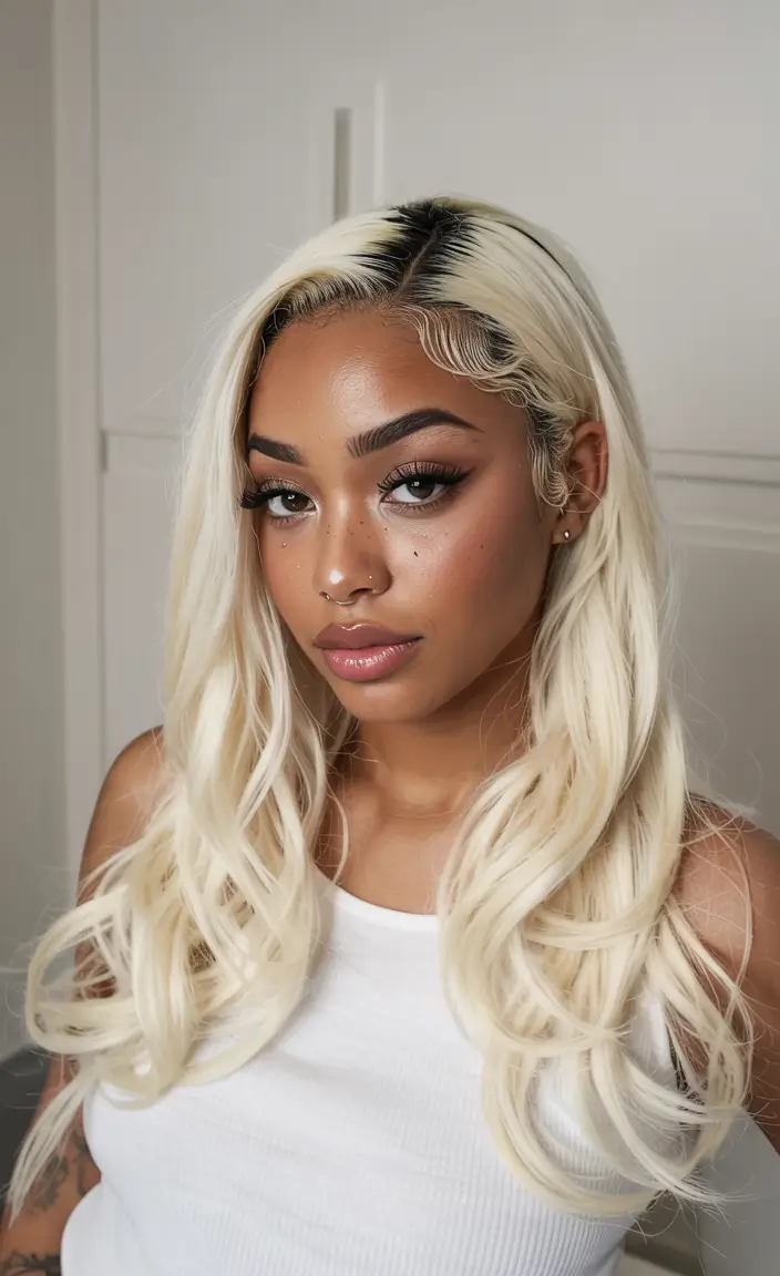 fall hair color for black women ideas 2025 Ice Blonde Drama Waves