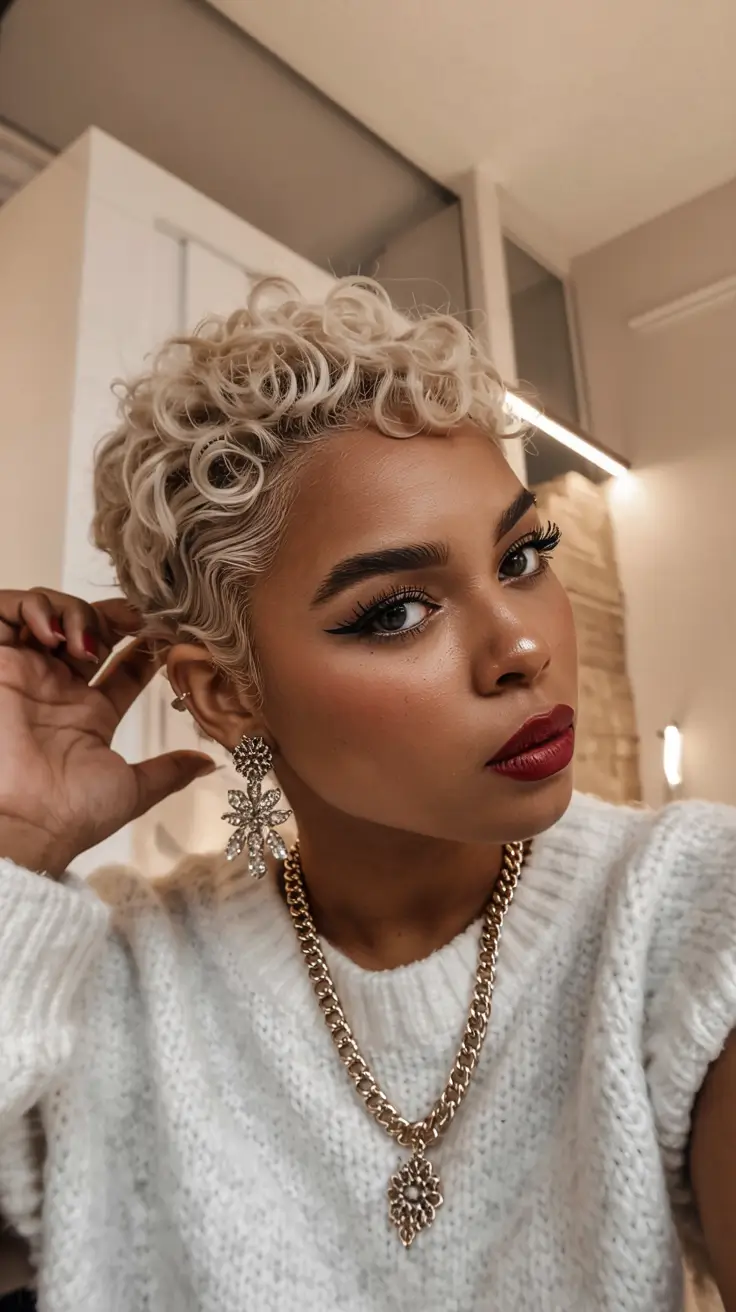fall hair color for black women ideas 2025 Frosted Platinum Finger Coils