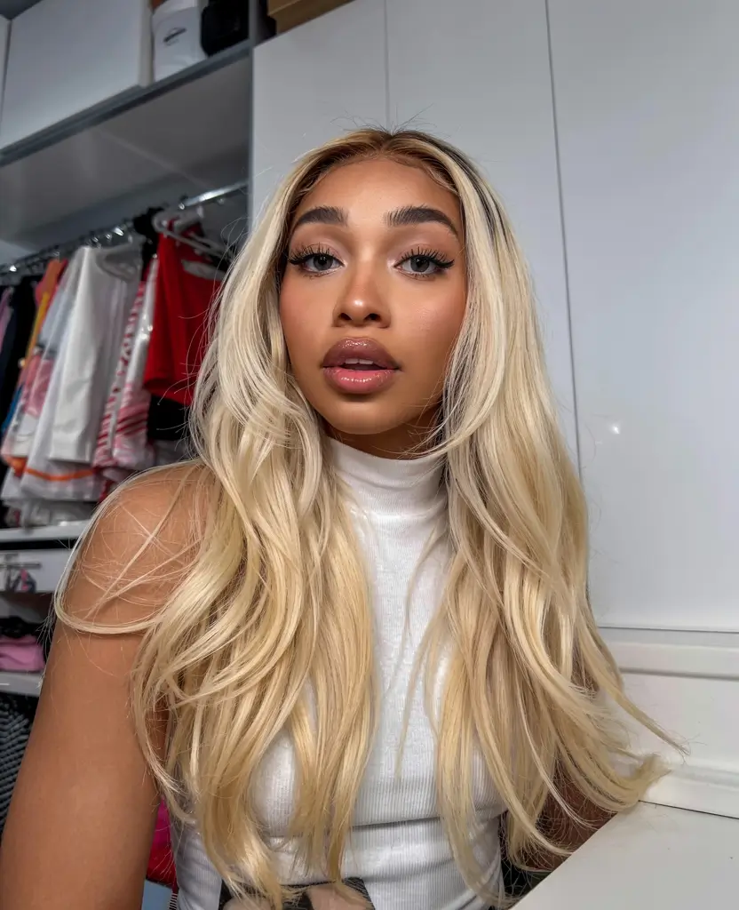 fall hair color for black women ideas 2025 Winter Blonde Silk Press