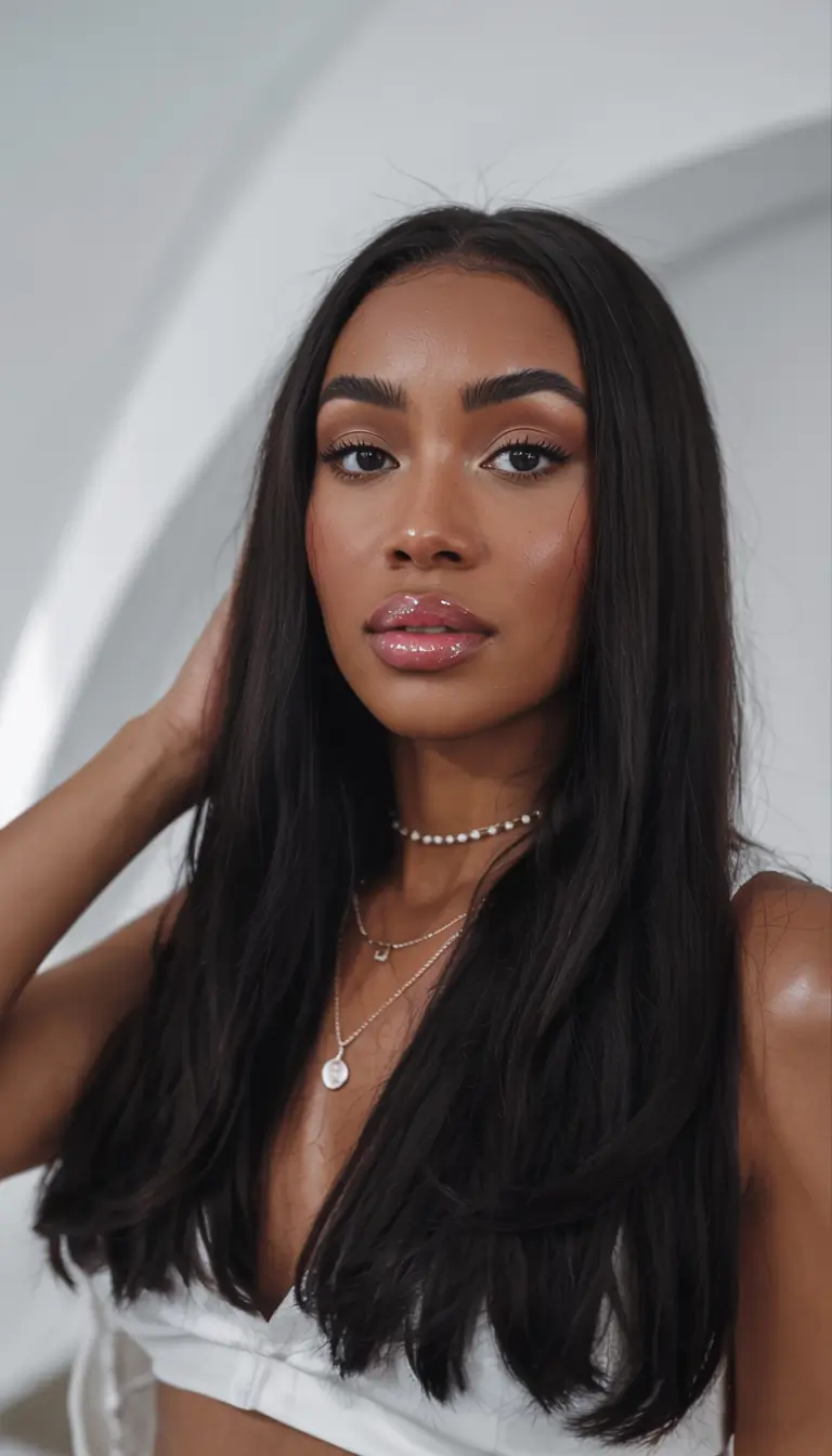 fall hair color for black women ideas 2025 Deep Chocolate Sleek Finish
