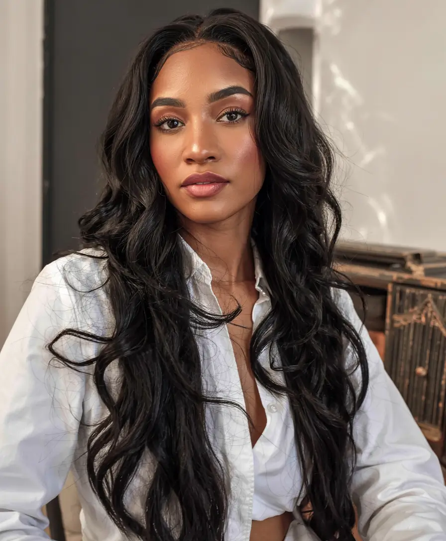 fall hair color for black women ideas 2025 Romantic Loose Espresso Waves