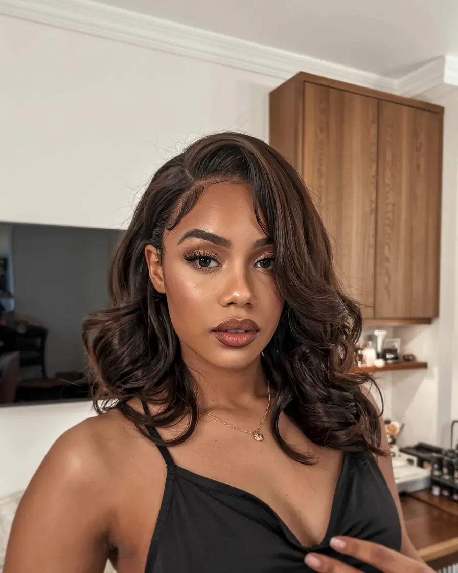 fall hair color for black women ideas 2025 Caramel Swirl Blowout