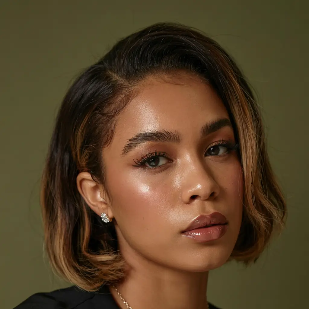 fall hair color for black women ideas 2025 Bronzed Chestnut Side Sweep Bob