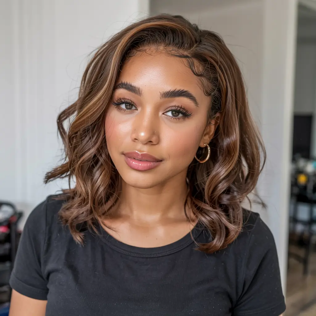 fall hair color for black women ideas 2025 Soft Mocha Balayage for a Cozy Glow