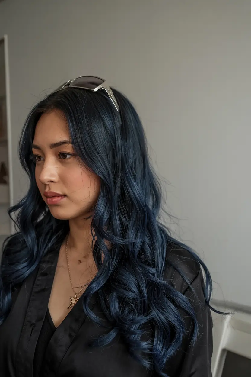 fall hair color for black women ideas 2025 Indigo Noir Curls with Quiet Confidence