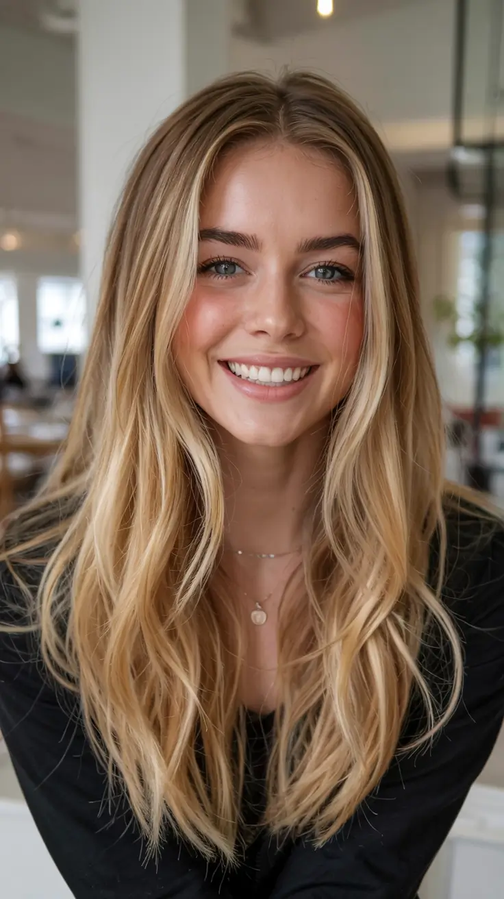 fall hair color for blondes ideas 2025+Honey-Tipped Blonde with Smudged Root Blend