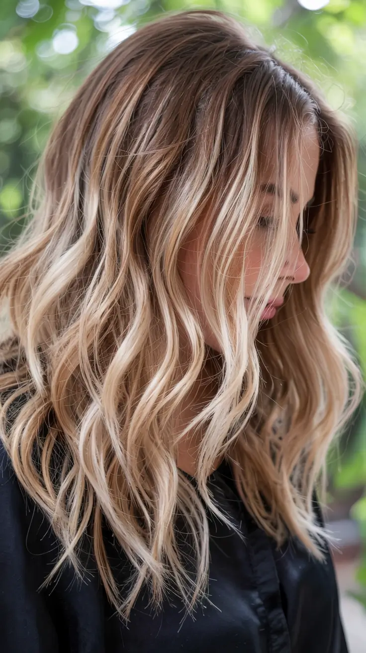 fall hair color for blondes ideas 2025+Espresso-Ribboned Blonde with Autumn Texture