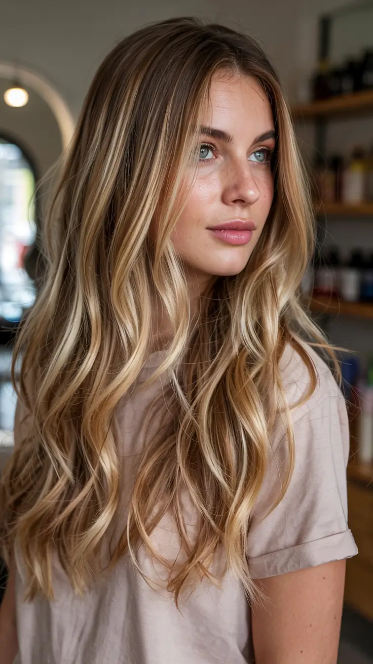 fall hair color for blondes ideas 2025+Brushed Gold Blonde with Sun-Warmed Highlights
