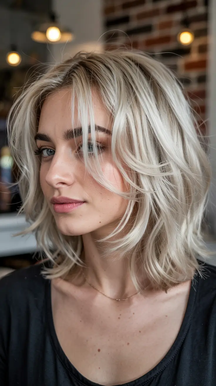 fall hair color for blondes ideas 2025+Porcelain Platinum with Soft Flicked Ends