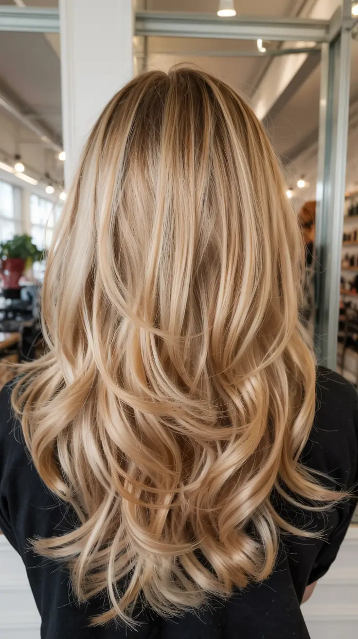 fall hair color for blondes ideas 2025 Caramel Drizzle with Honeyed Volume
