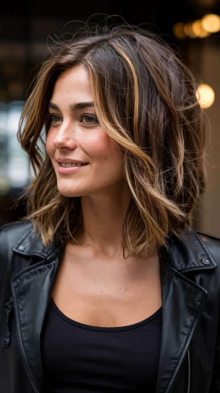 fall hair color ideas 2025 for women over 40+Golden Mocha Bob With Bold Dimension