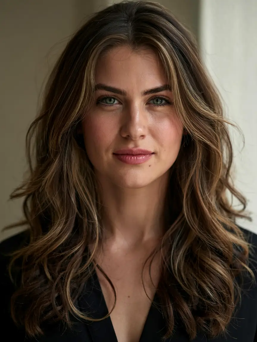 fall hair color ideas 2025 for women over 40+Bronzed Brunette With Whisper-Lights