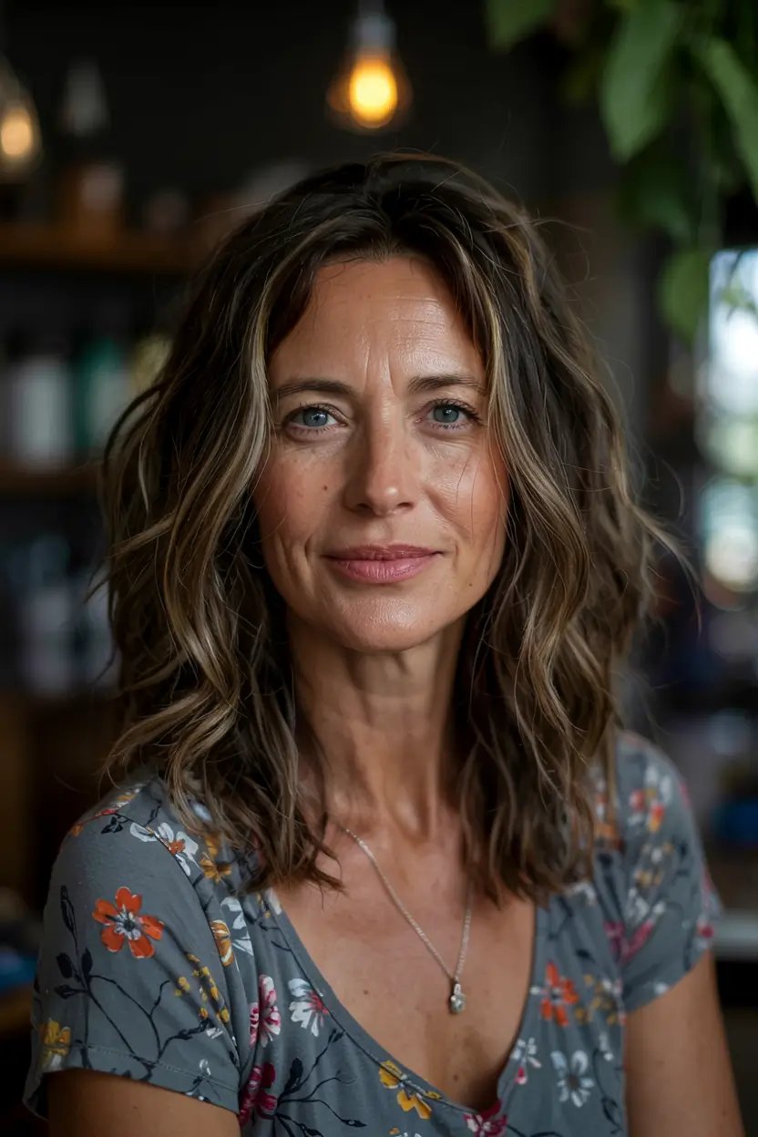 fall hair color ideas 2025 for women over 40 Rooted Ash Mocha with Natural Flow