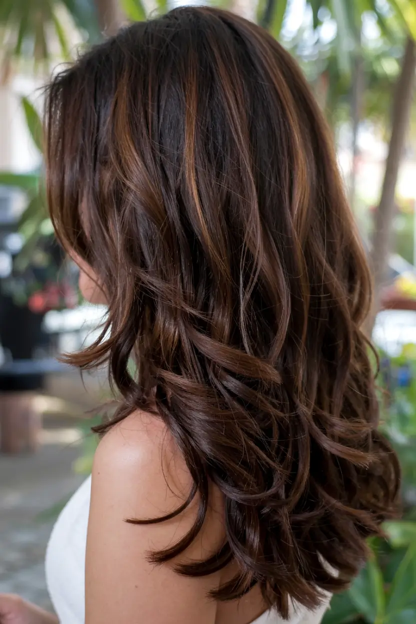 fall hair color ideas 2025 for women over 40 Chestnut Tones with Sunkissed Dimension