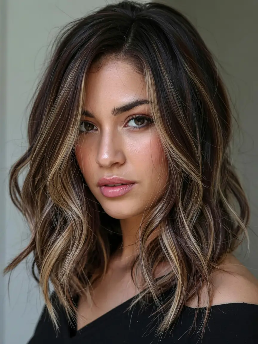 fall hair color ideas 2025 for women over 40 Cool Espresso with Face-Framing Highlights