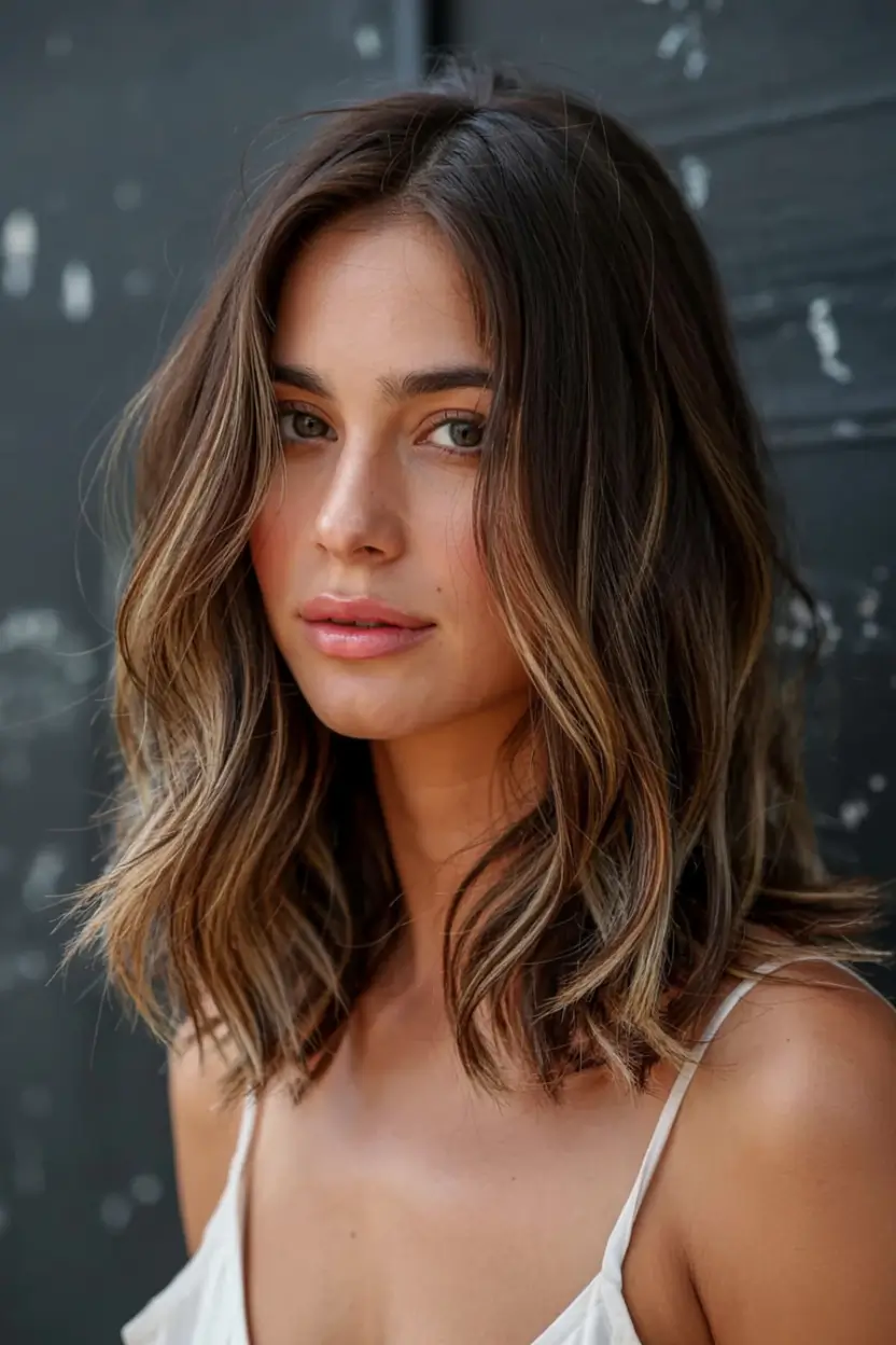 fall hair color ideas 2025 for women over 40+Soft Brunette With Whispered Highlights