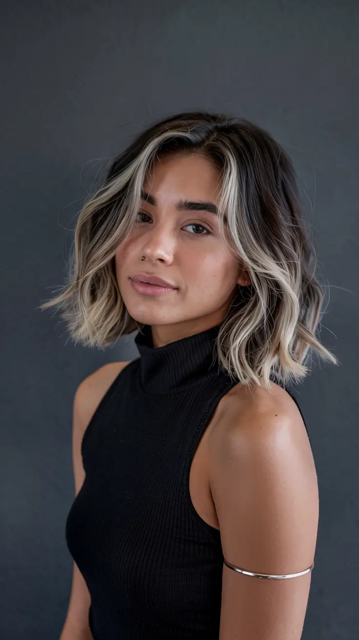 fall hair color ideas 2025 for women over 40+Edgy Elegance: Ice-Front Brunette Bob