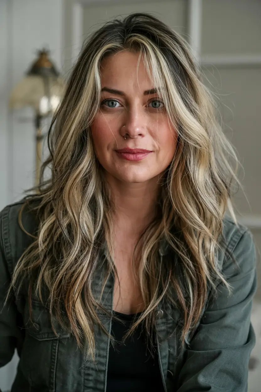 fall hair color ideas 2025 for women over 50+High-Contrast-Ribbon-Blonde-with-Natural-Roots