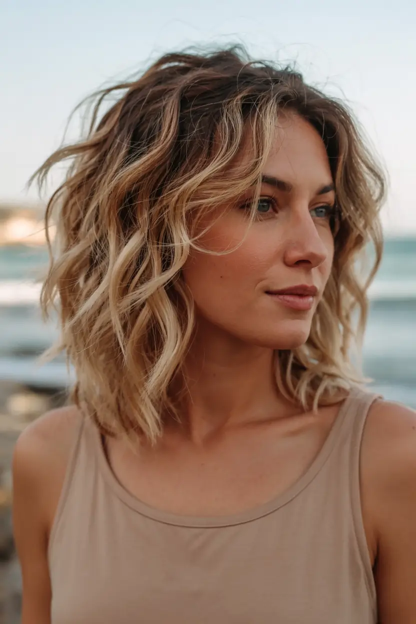 fall hair color ideas 2025 for women over 50+Beachy-Rooted-Blonde-with-Windswept-Texture