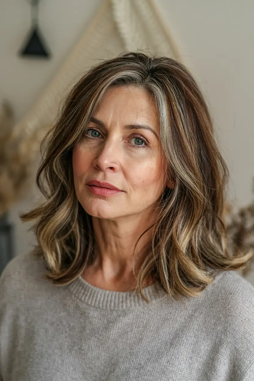 fall hair color ideas 2025 for women over 50+Rooted-Beige-Highlights-with-Natural-Depth