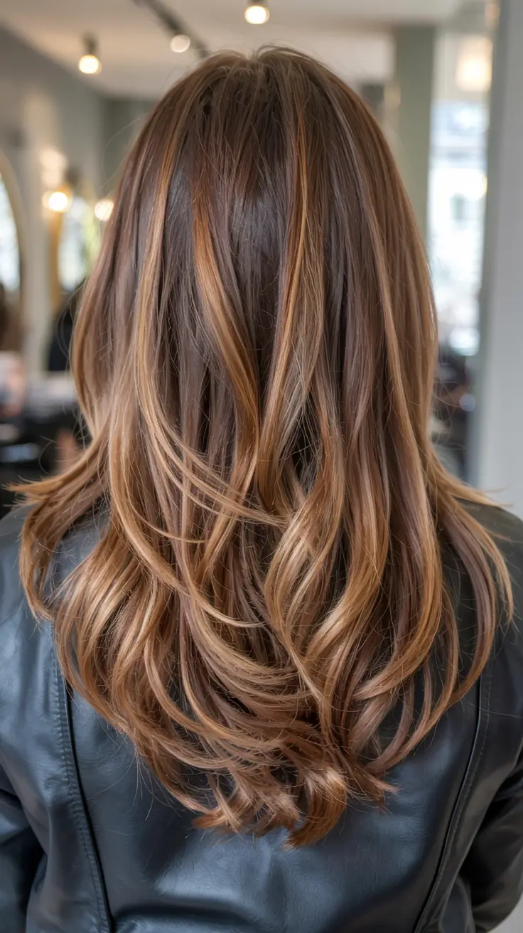 fall hair color ideas 2025 Warm Walnut Swirl with Buttery Ends