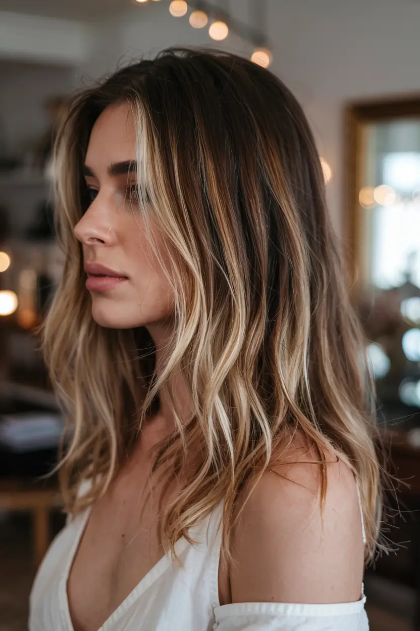 fall hair color ideas 2025 Golden Vanilla Layers with Rooted Depth