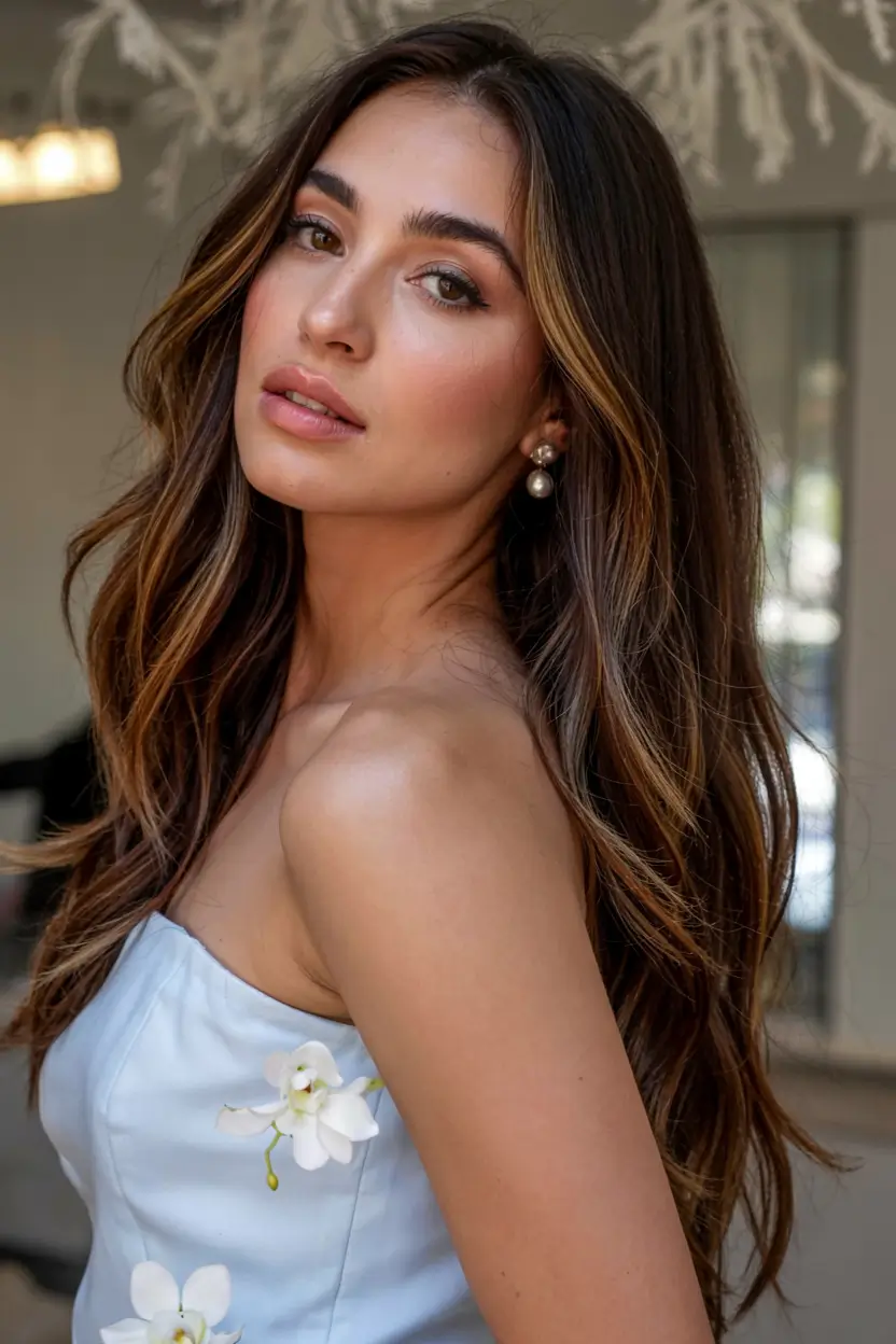 fall hair color ideas 2025 Hazelnut Chocolate with Caramel Flicks