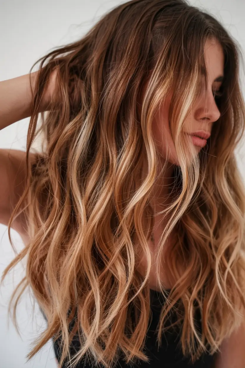 fall hair color ideas 2025 Golden Hazelnut Blend with Toasted Ribbon Ends