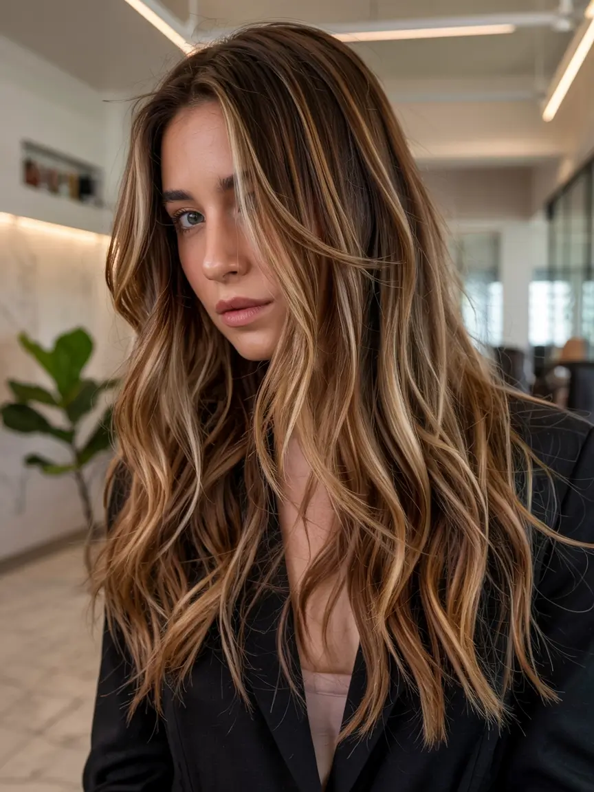 fall hair color ideas 2025+Golden Chai Layers with Soft Face Framing