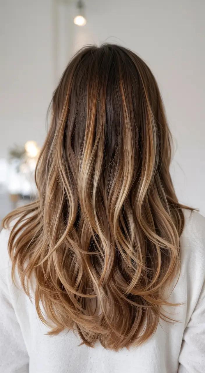 fall hair color ideas 2025+Butterscotch Glow with Brightened Ends