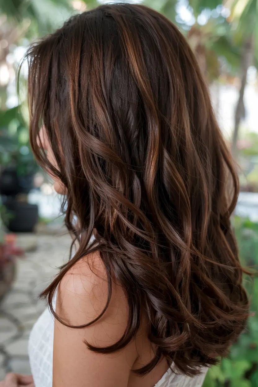 fall hair color ideas 2025+Chocolate Balayage with Hazelnut Lift